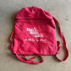 Vintage 90s pink and white "Don't Even Ask" tote back with backpack straps